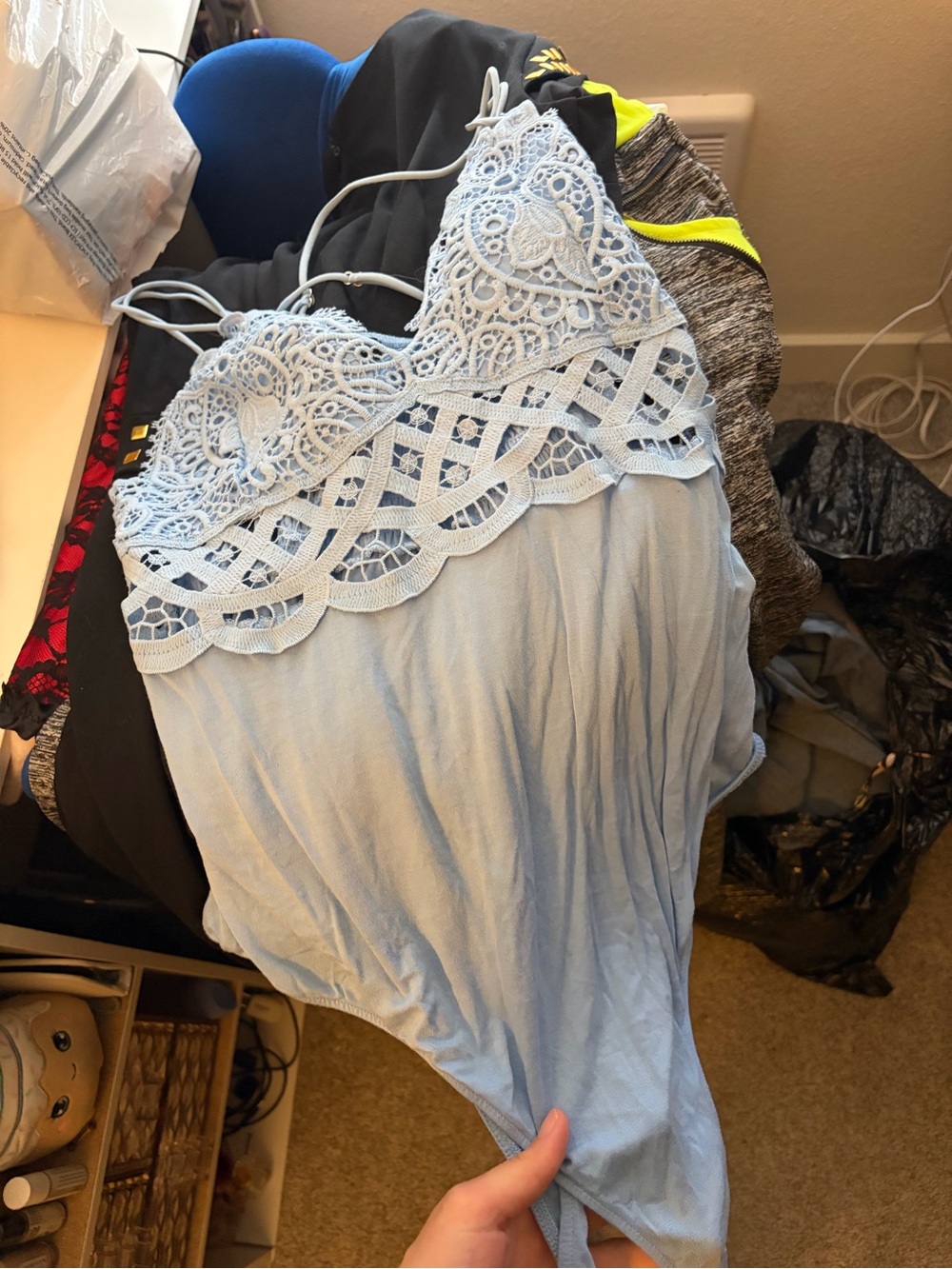 Rue21 Light Blue Crochet Lace Tank Bodysuit